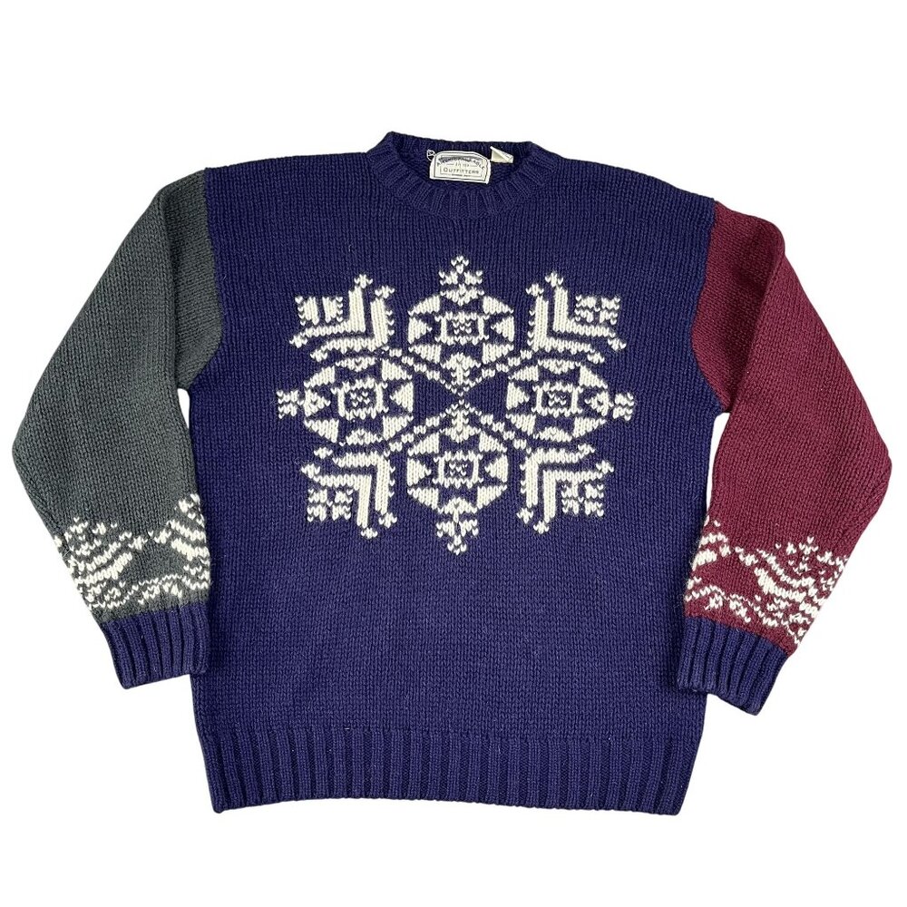 VTG American Eagle Sweater Mens Medium Shetland Wool Snowflake Chunky Blue